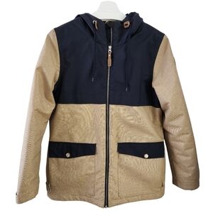 BAD BONES Tan & Navy Colorblock Ski Snow Jacket insulated winter coat size m
